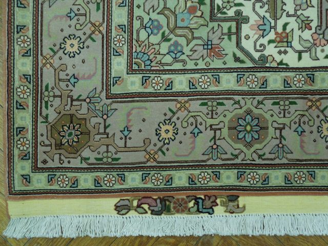 4.10 x 7 Authentic Fine Quality Tabriz Rug Wool and Silk 400 KPSI Geometric #PIX-16019