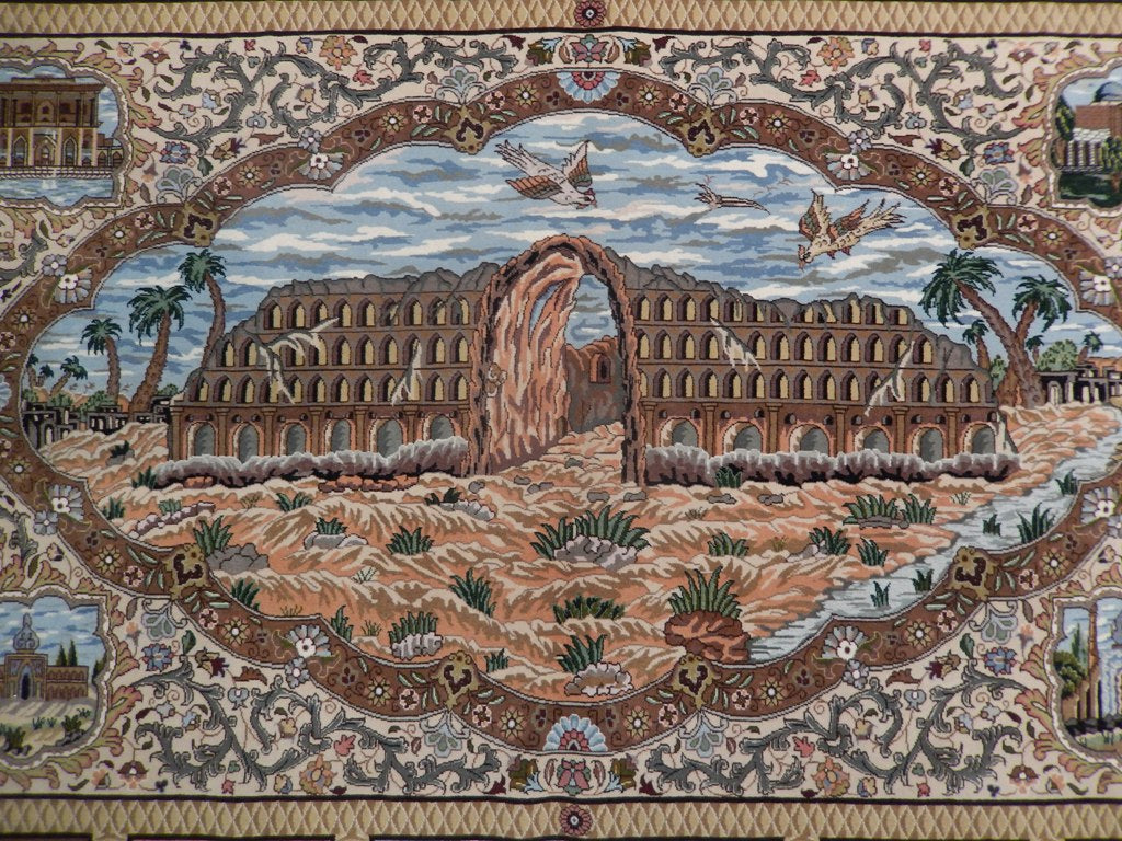 7 x 10.4 Authentic Persian Tabriz Rug Pictorial Iran Fine 400 Kpsi #PIX-21970