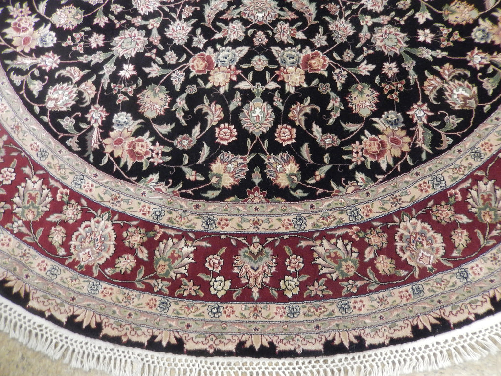 8 feet ROUND Fine Weave Quality Wool and Silk Pile Hand knotted Rug BLACK  #PIX-25740A