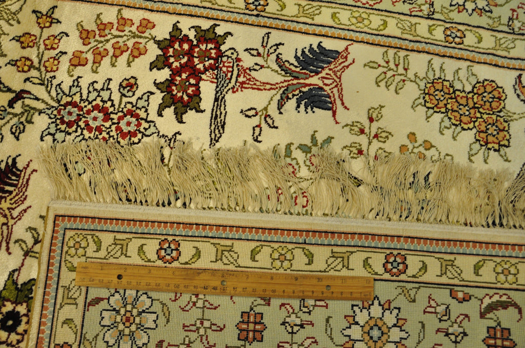 4 x 6 Handmade Silk Rug Birds Floral #PIX-28616