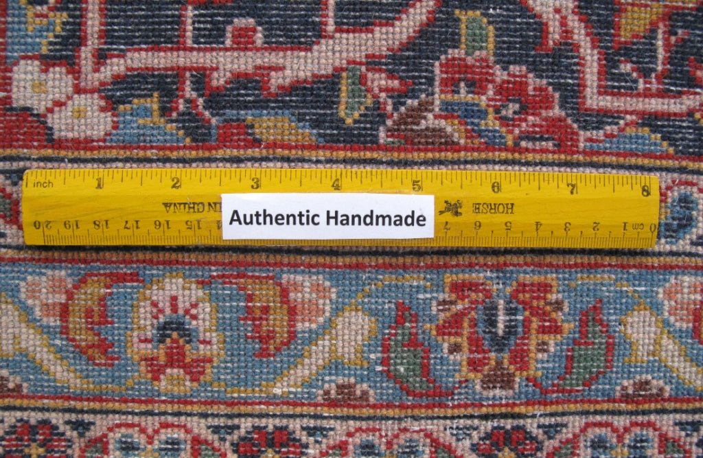 10.3 x 16.7 SIGBNED Persian Kashan Rug Authentic Red Blue #B-81157