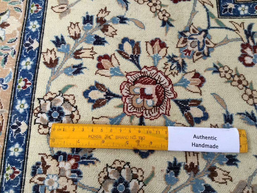 8.5 x 11.7 Habibian Signed Authentic Persian Nain Rug Wool And Silk 500 KPSI Rare All Over Pattern #B-80002