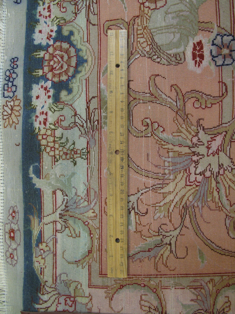 6.7 x 10.3 High Quality Genuine Persian Tabriz Rug Wool and Silk on Silk 400 Kpsi Royal Blue Peach #PIX-26292