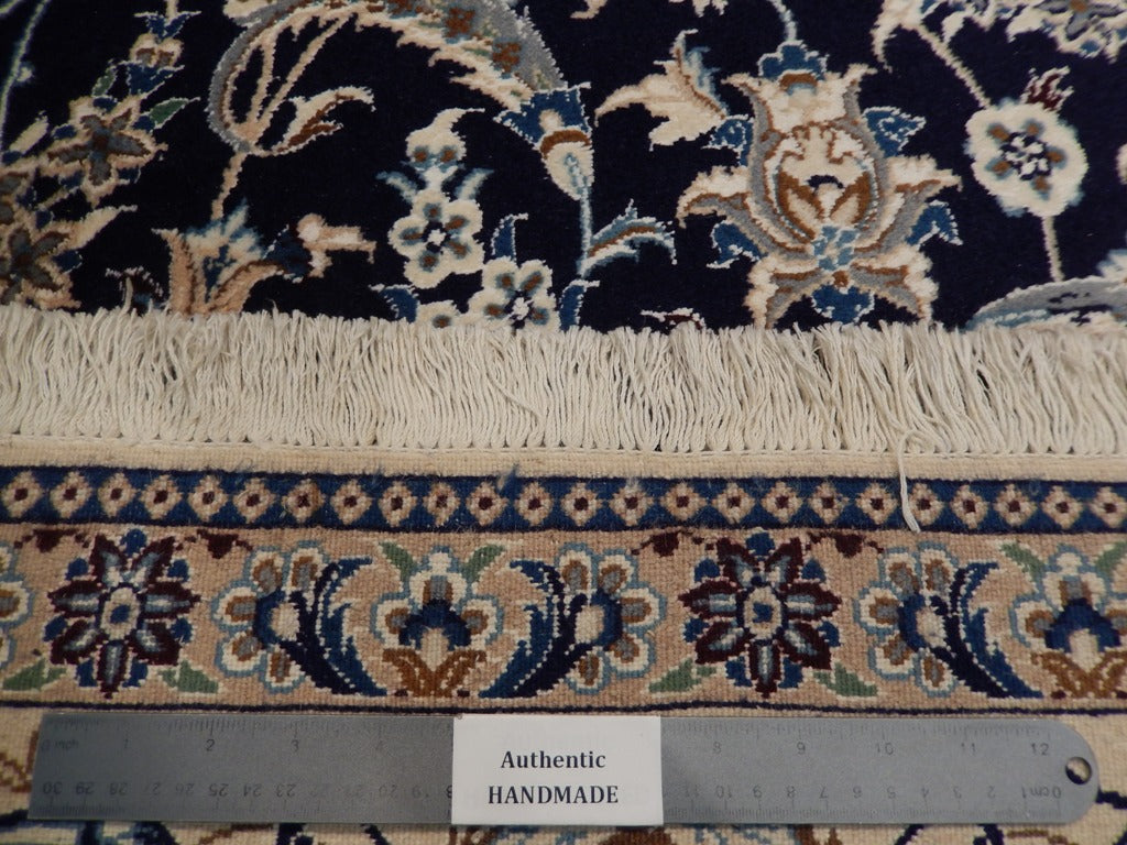 6.10 x 10.2 Authentic Persian Nain Wool and Silk Rug Handmade Iran Blue #PIX-22020