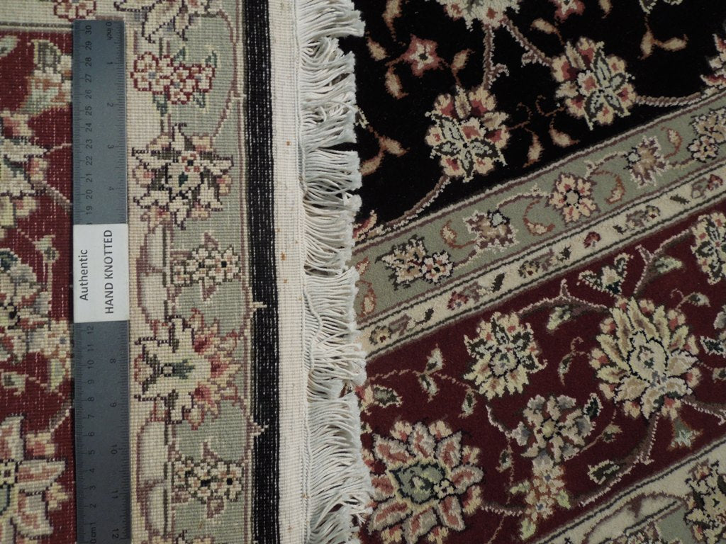 6 x 9 High Quality Handmade Rug Wool and Silk BLACK Burgundy #PIX-18825