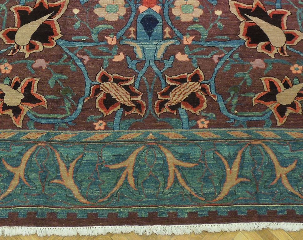 11.8 x 17 Chobi Peshawar Oushak Rug Handmade Pakistan Brown Green Rust #PIX-20099