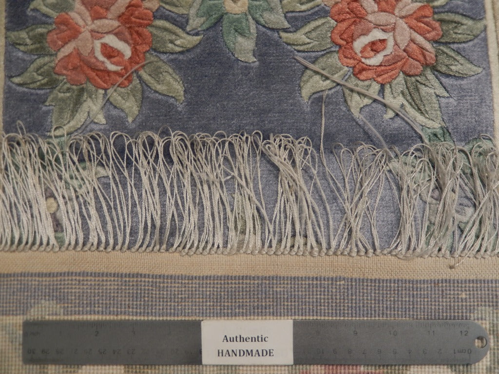 2 x 4 New Handmade Aubusson Carpet Bamboo Silk Light Blue #PIX-23045