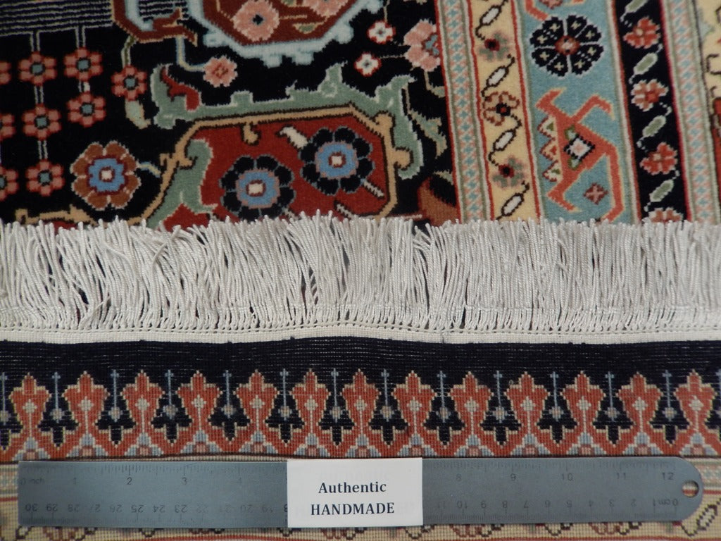 10 x 13 Fine Authentic Persian Tabriz Rug Handmade Iran Wool and Silk  400 KPSI Black Unusual #PIX-21928