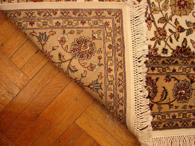 5.10 x 9 Silk & Wool Sino Tabriz Quality Handmade Rug Ivory Tan #PIX-13831