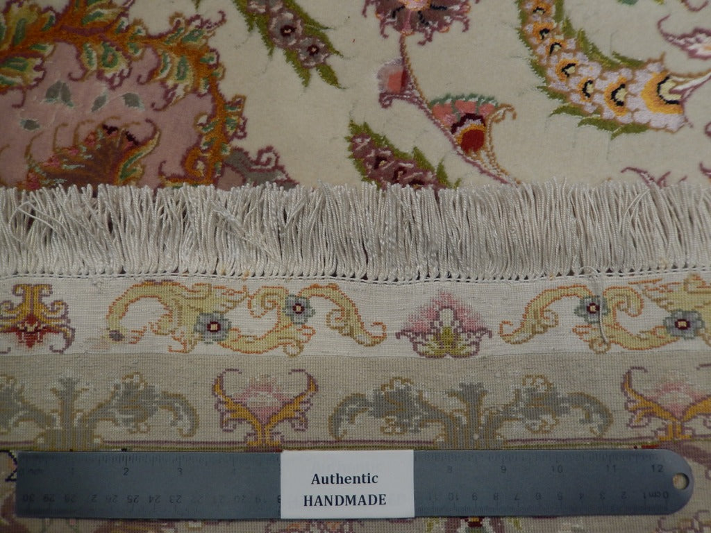 6.7 x 10.3 High Quality Persian Tabriz Rug Ivory Lavander Wool and Silk 400 Kpsi #PIX-21984