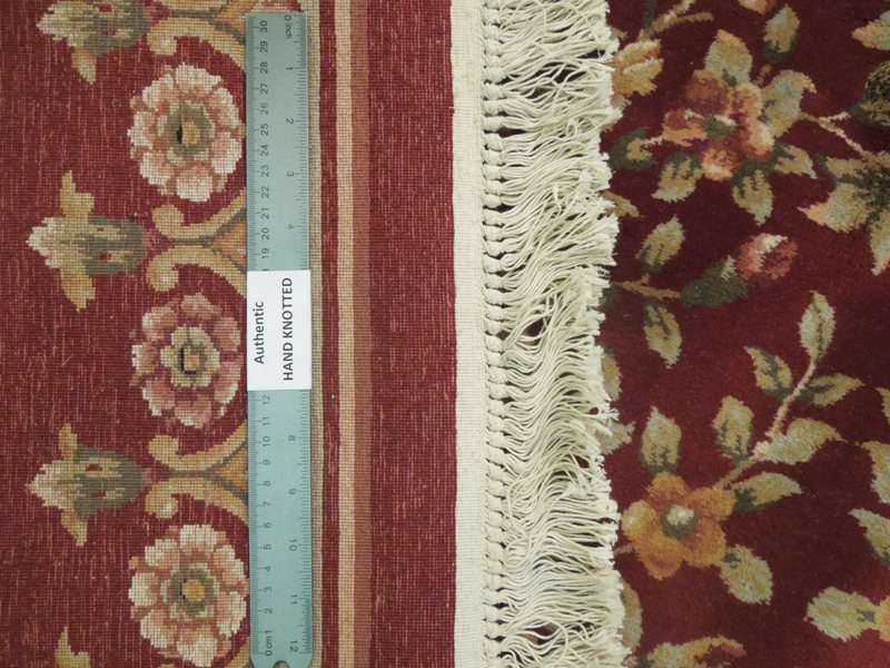 10.2 x 14 Amazing Handmade Rug French Savanerie Wool Burgundy Gold #PIX-17317