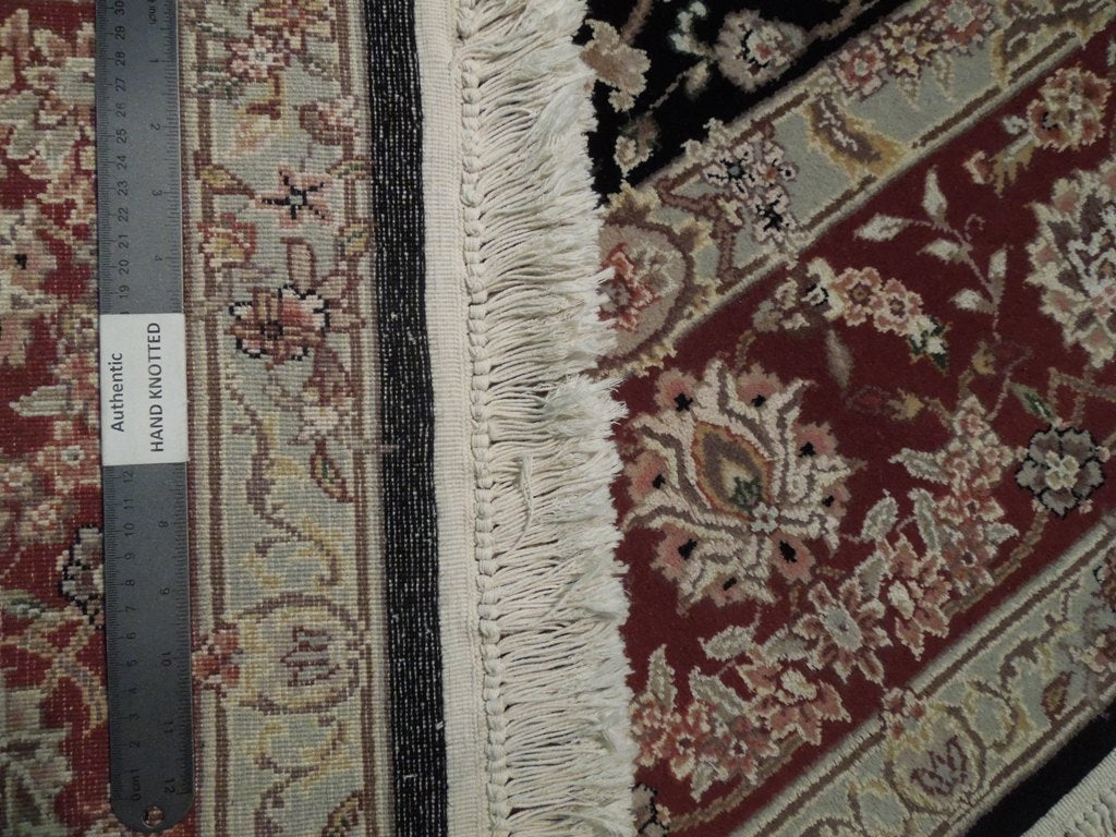 6 x 8.10 High Quality Wool and Silk New Handmade Rug BLACK #PIX-18826