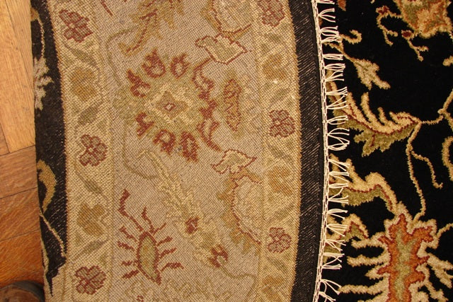8.0 x 8.0 ROUND Quality Wool Handmade Rug BLACK  #PIX-14311