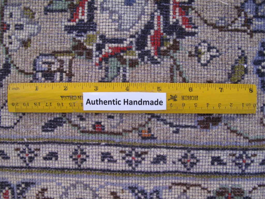6.7 x 10 Signed Persian Ivory Blue Kashan Rug Iran #B-81215