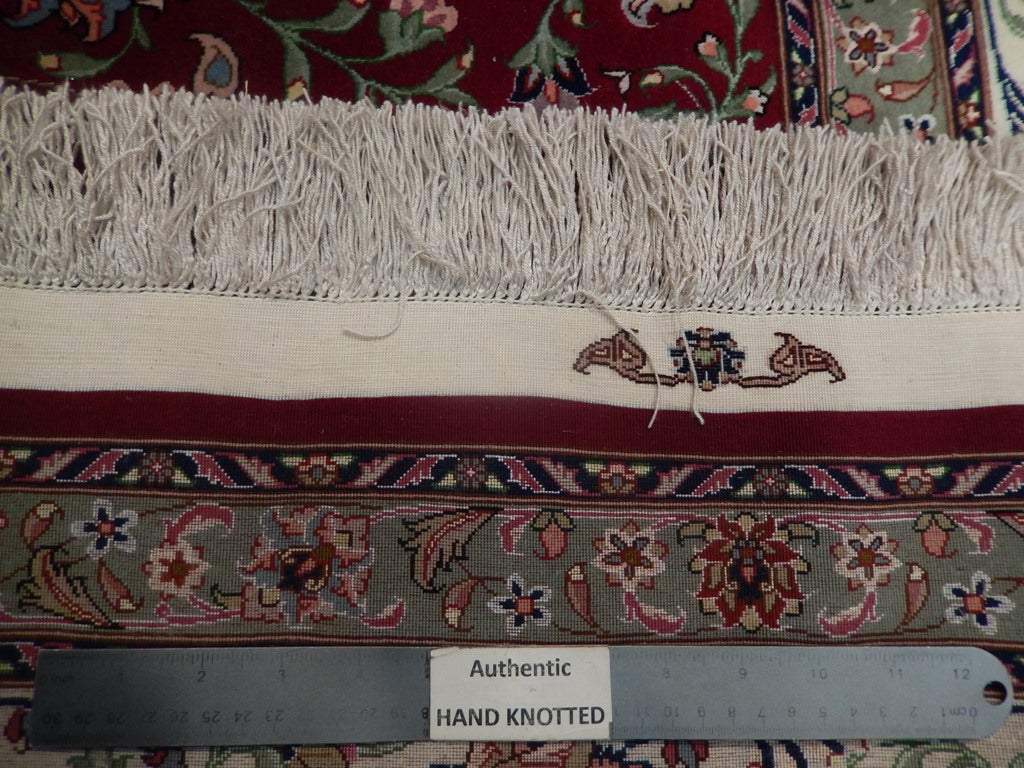 8 x 12 Super Fine Authentic Persian Tabriz Rug Handmade Iran Wool and Silk on Silk on Silk  500 Kpsi  Rich Burgundy #PIX-21838