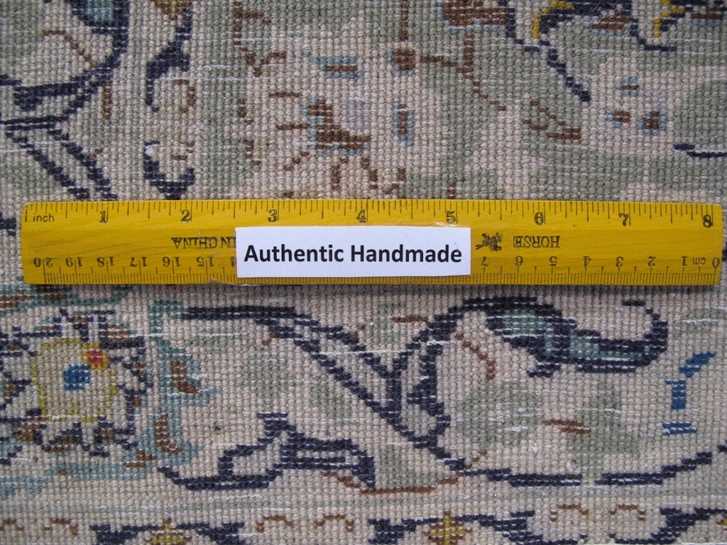 8.6 x 11.6 SIGNED Authentic Persian Kashan SIGNED Rug LIGHT GREEN #B-81118