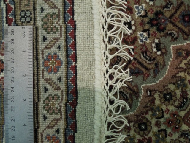 7 Feet ROUND Wool and Silk Tabriz Mahi Hand-knotted Rug 6.8 x 6.8 #PIX-15784