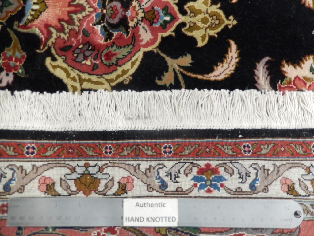 8.2 x 10 Authentic Persian Tabriz Rug Black Wool and Silk High Quality Handmade Iran 400 KPSI #PIX-21851