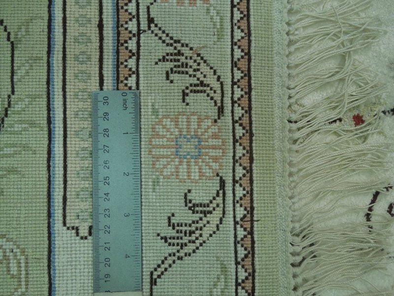 8.3 x 10.2 Handmade Silk Rug GREEN Multi Color Baktiar Box Pattern #PIX-17294