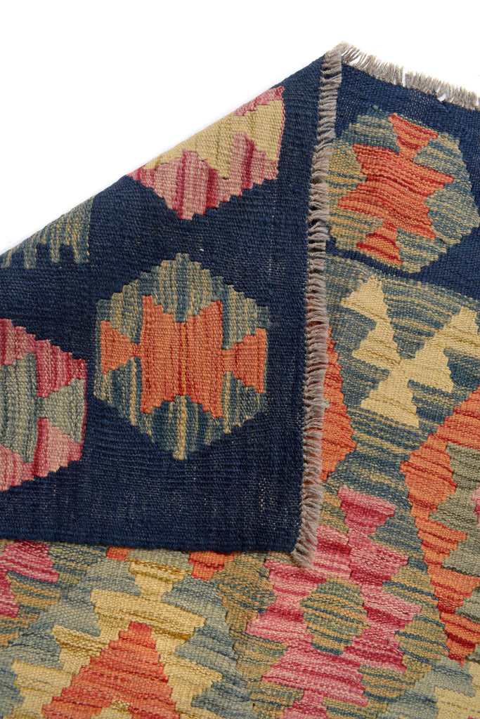 8.5 x 9.7 BLACK GREEN MULTI COLOR Natural Wool Vegetable Dye Kilim Flat Weave Handmade Rug #P1010