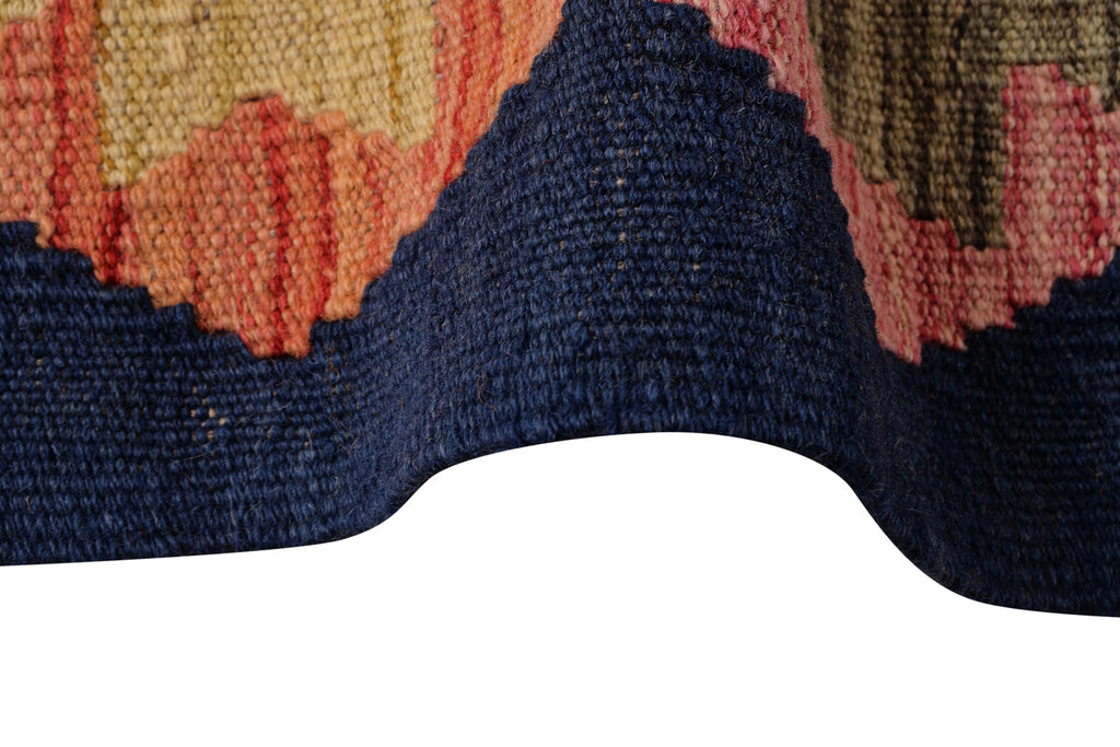 8.5 x 9.7 BLACK GREEN MULTI COLOR Natural Wool Vegetable Dye Kilim Flat Weave Handmade Rug #P1010