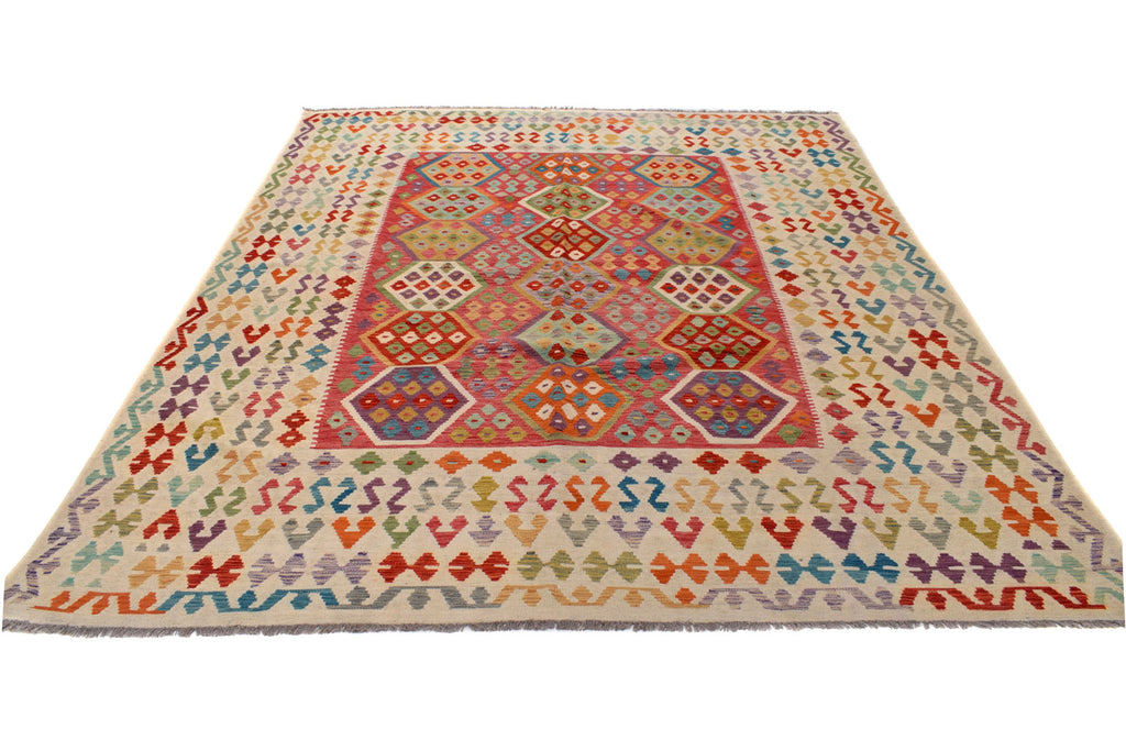 8.6 x 10.4 Handmade Flat weave Vegetable Dye Natural Wool Kilim Rug #P1012