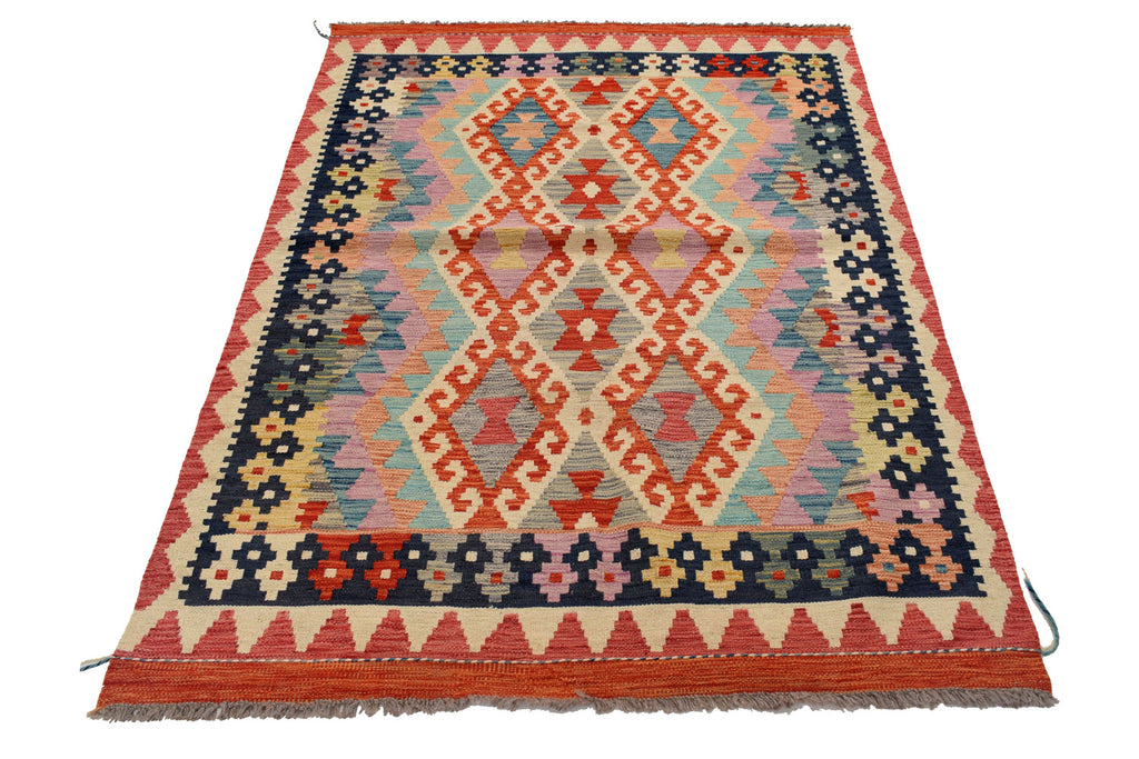 4.6 x 6.1 BLACK Flat weave Natural Wool Vegetable Kilim Handmade Rug #P1022