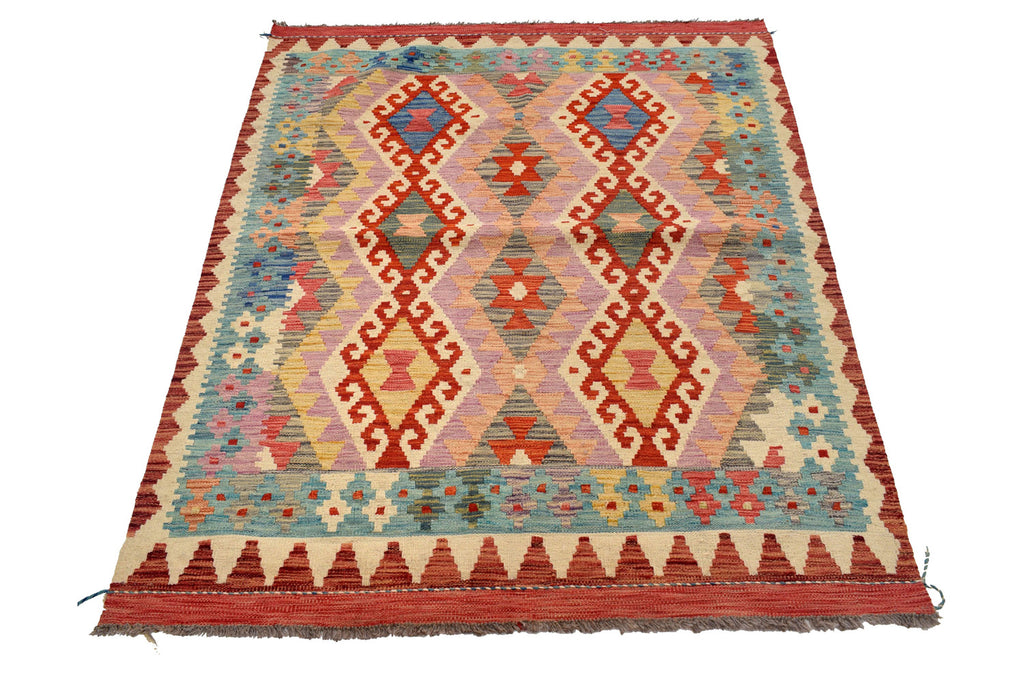 4.7 x 6 Multi Color Flat Weave Wool Vegetable Kilim Handmade Rug #P1023