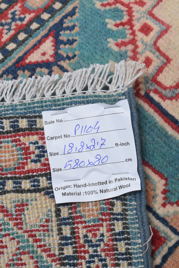 2.7 x 18.8 LONG RUNNER Handmade Kazak Wool Rug #P1104