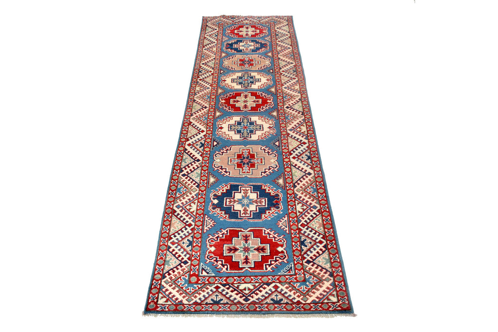 2.7 x 9.5 Wool Genuine Kazak Handmade Pakistan Rug LIGHT BLUE #P1118