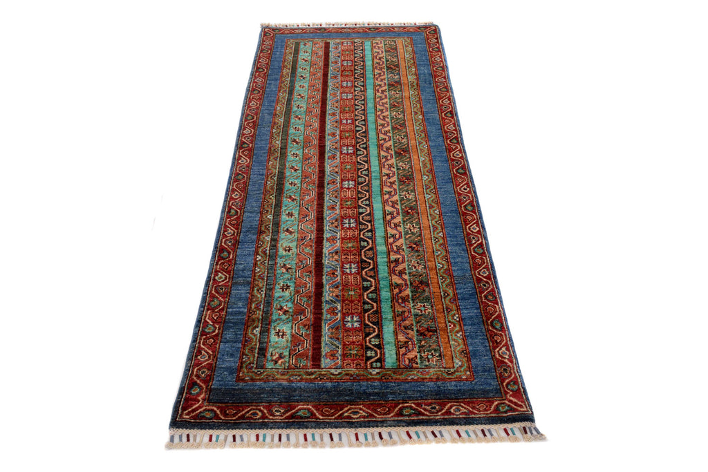 2.9 x 7.4 Kazak Runner Handmade Silky Fine Wool MULTI-COLOR #P1130