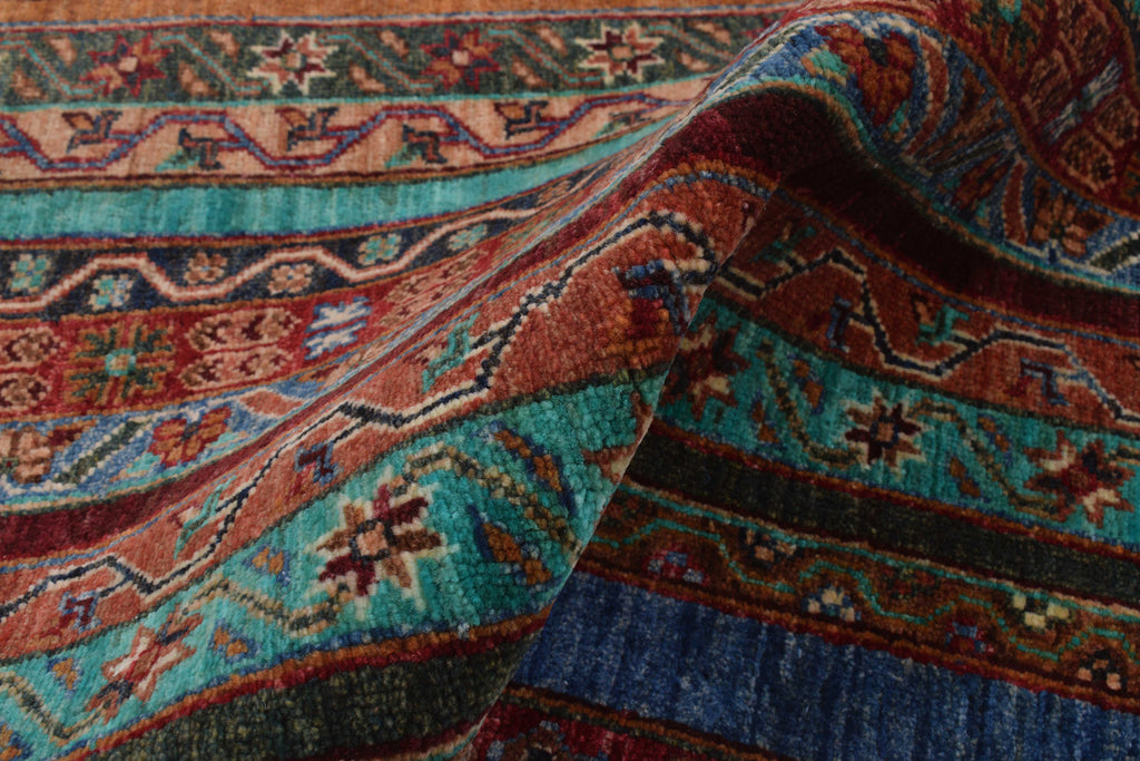 2.9 x 7.4 Kazak Runner Handmade Silky Fine Wool MULTI-COLOR #P1130