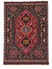 Load image into Gallery viewer, 5x7 red navy tribal rug with central medallion and gold ivory accents, full view #P1200