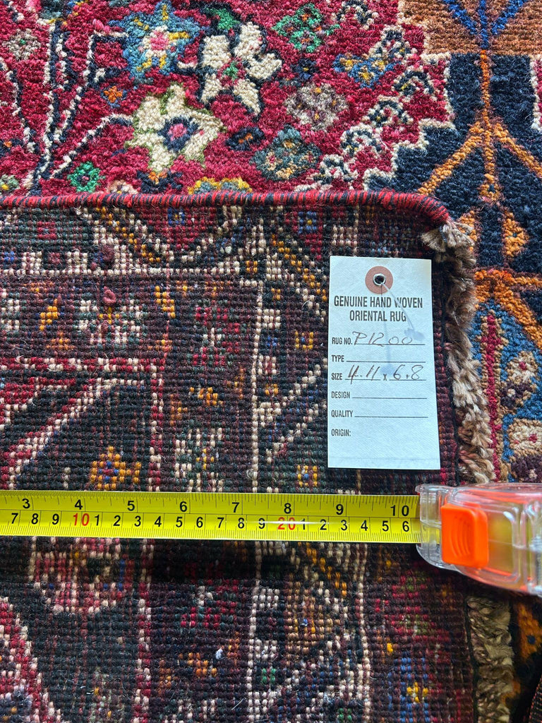 Harooni Rugs tag for 5 x 6.8 red navy tribal rug SKU P1200