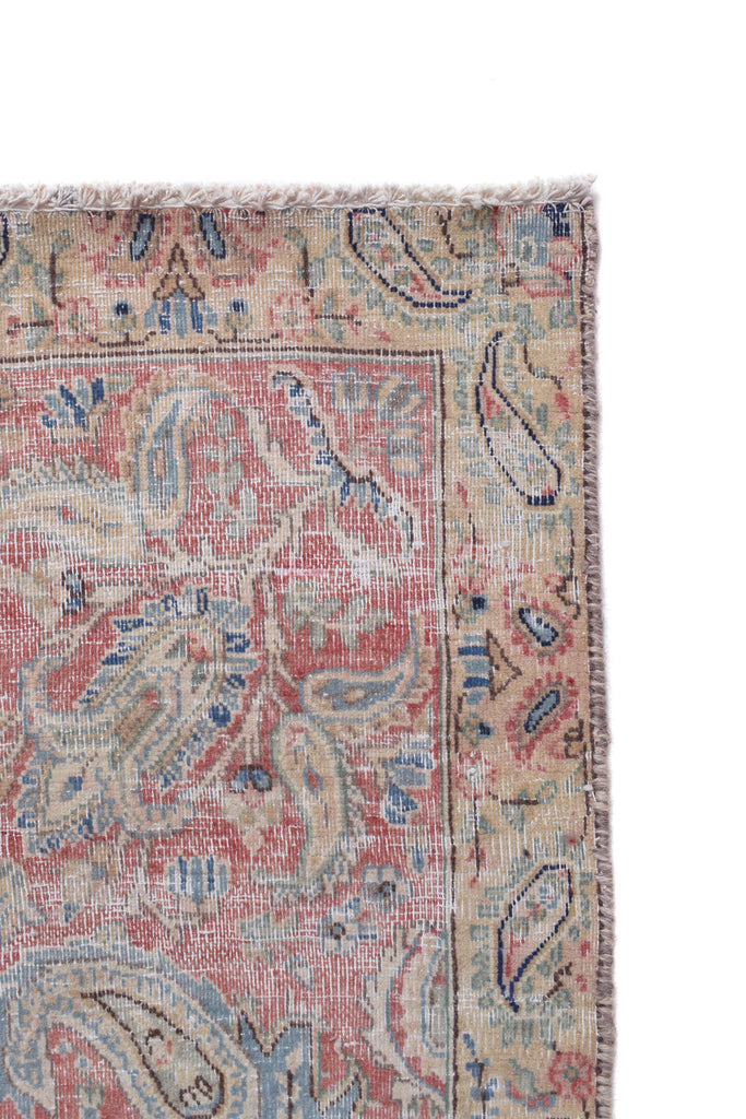 9.4 x 12.0 Vintage Persian Rug Low Pile Blue Coral #P1251