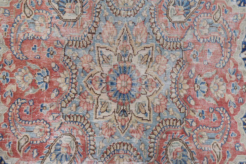 9.4 x 12.0 Vintage Persian Rug Low Pile Blue Coral #P1251