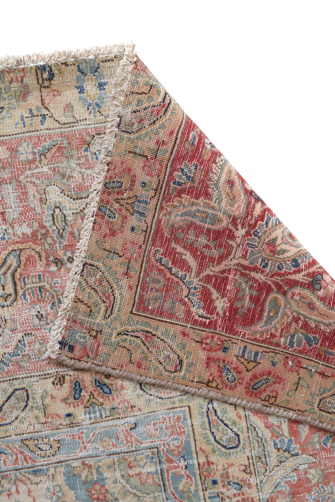 9.4 x 12.0 Vintage Persian Rug Low Pile Blue Coral #P1251