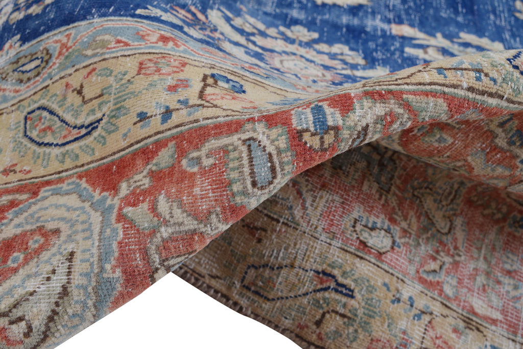 9.4 x 12.0 Vintage Persian Rug Low Pile Blue Coral #P1251