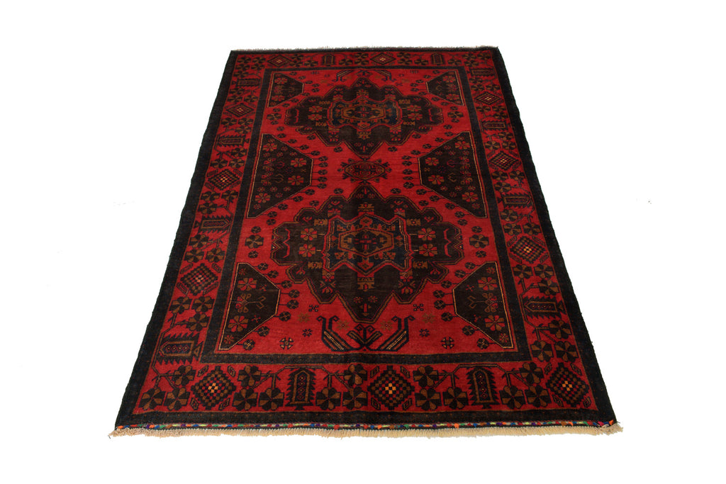 4.1 x 6.7 Tribal Handmade Afghan Rug Red Black #P1259