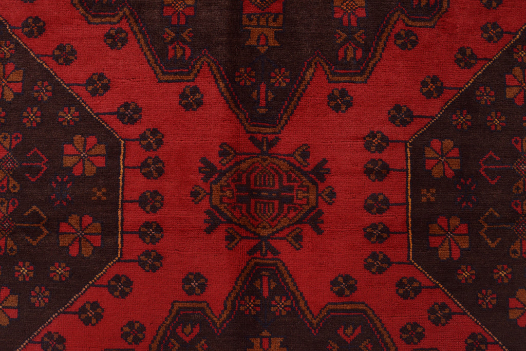 4.1 x 6.7 Tribal Handmade Afghan Rug Red Black #P1259