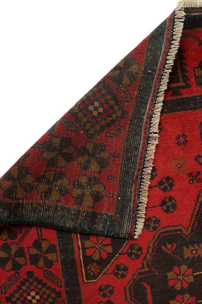 4.1 x 6.7 Tribal Handmade Afghan Rug Red Black #P1259