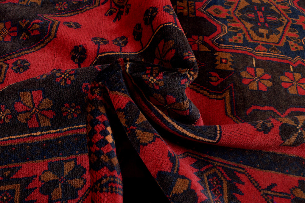 4.1 x 6.7 Tribal Handmade Afghan Rug Red Black #P1259