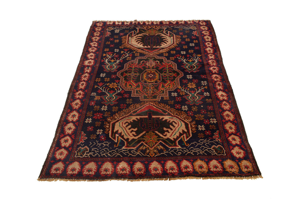 4.2 x 6.2 Dark Blue Afghan Tribal Rug #P1261