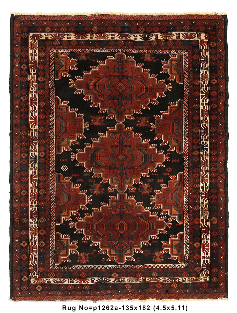 4.5 x 5.11 BLACK tribal Afghan rug #P1262