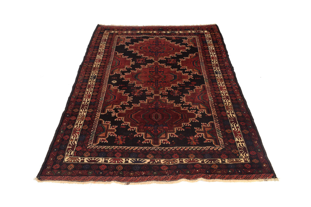 4.5 x 5.11 BLACK tribal Afghan rug #P1262