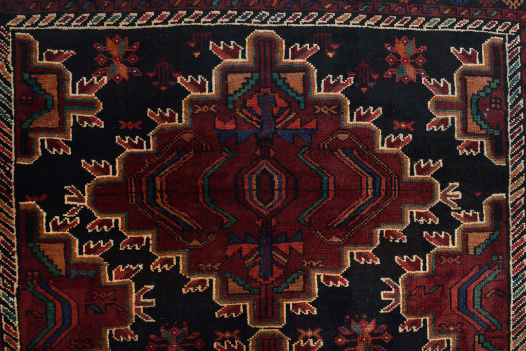4.5 x 5.11 BLACK tribal Afghan rug #P1262