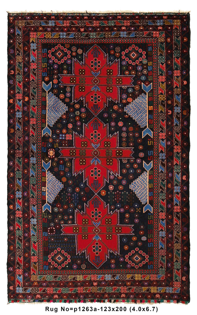 4 x 6.7 Tribal Wool Rug Handmade Afghanistan BLACK #P1263