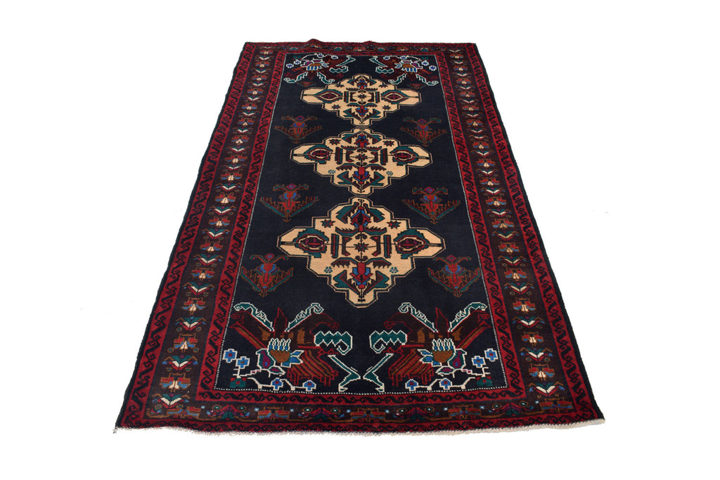 3.10 x 6.10 Black Blue Tribal Wool Rug #P1264