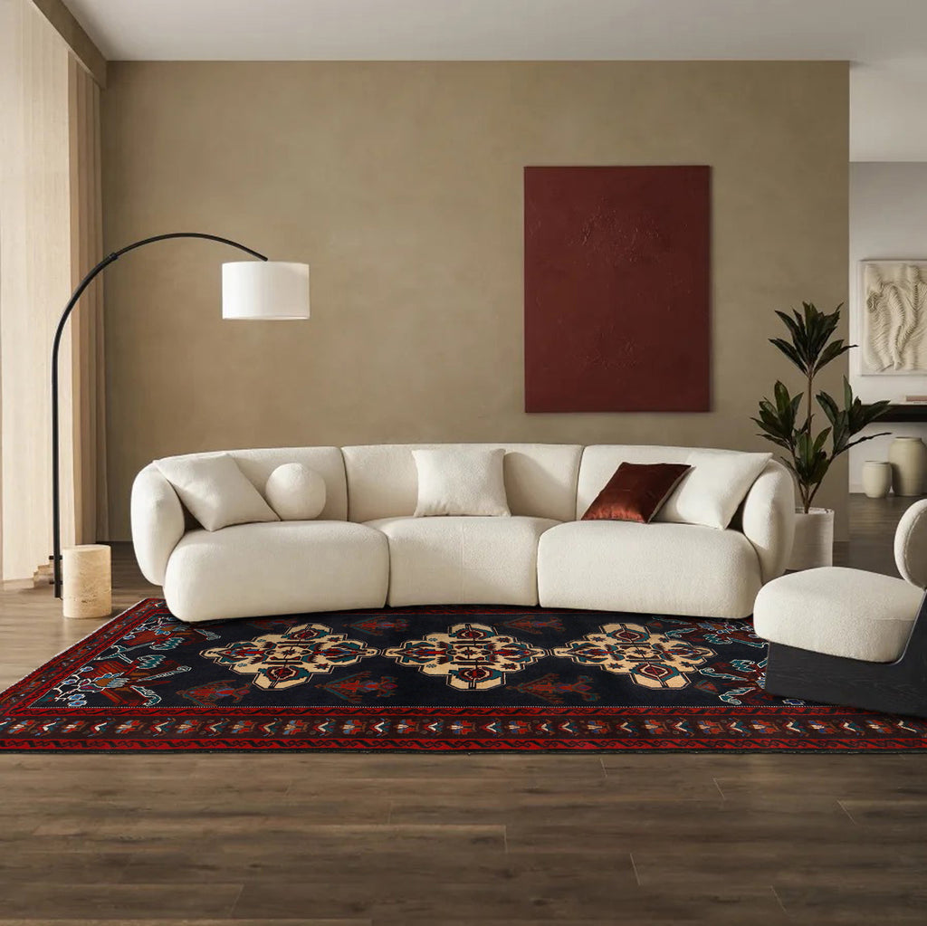 3.10 x 6.10 Black Blue Tribal Wool Rug #P1264