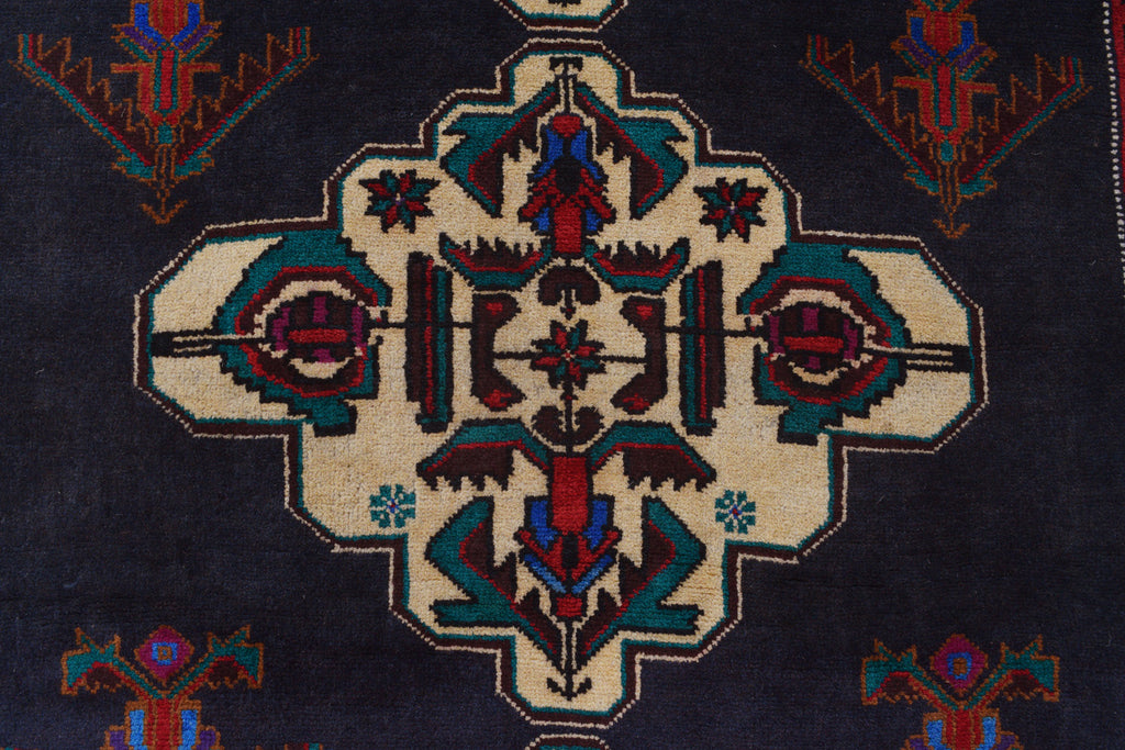 3.10 x 6.10 Black Blue Tribal Wool Rug #P1264